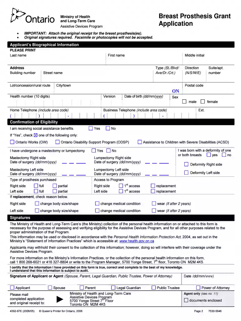 Breast Prosthesis Grant Information Sheet Preview on Page 1