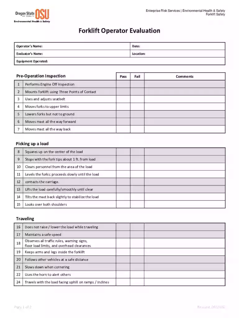 forklift operator evaluation form Preview on Page 1