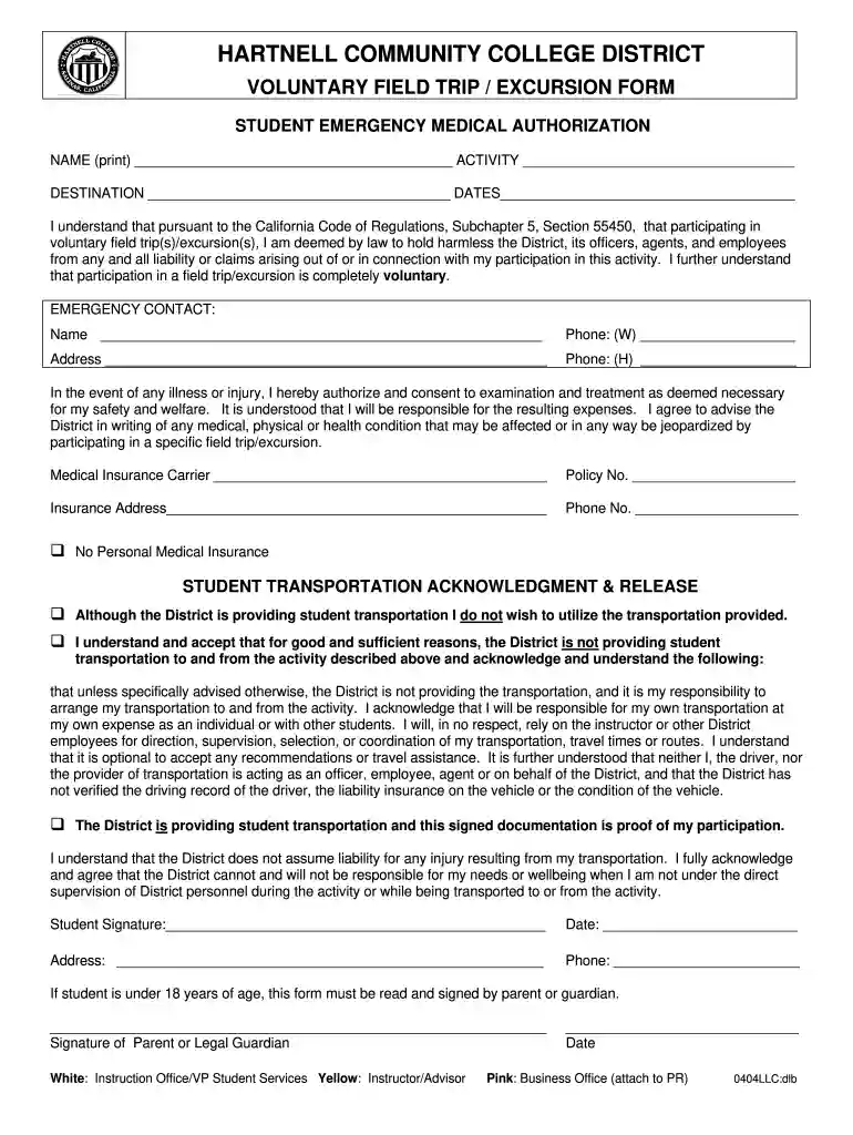 excursion form template Preview on Page 1