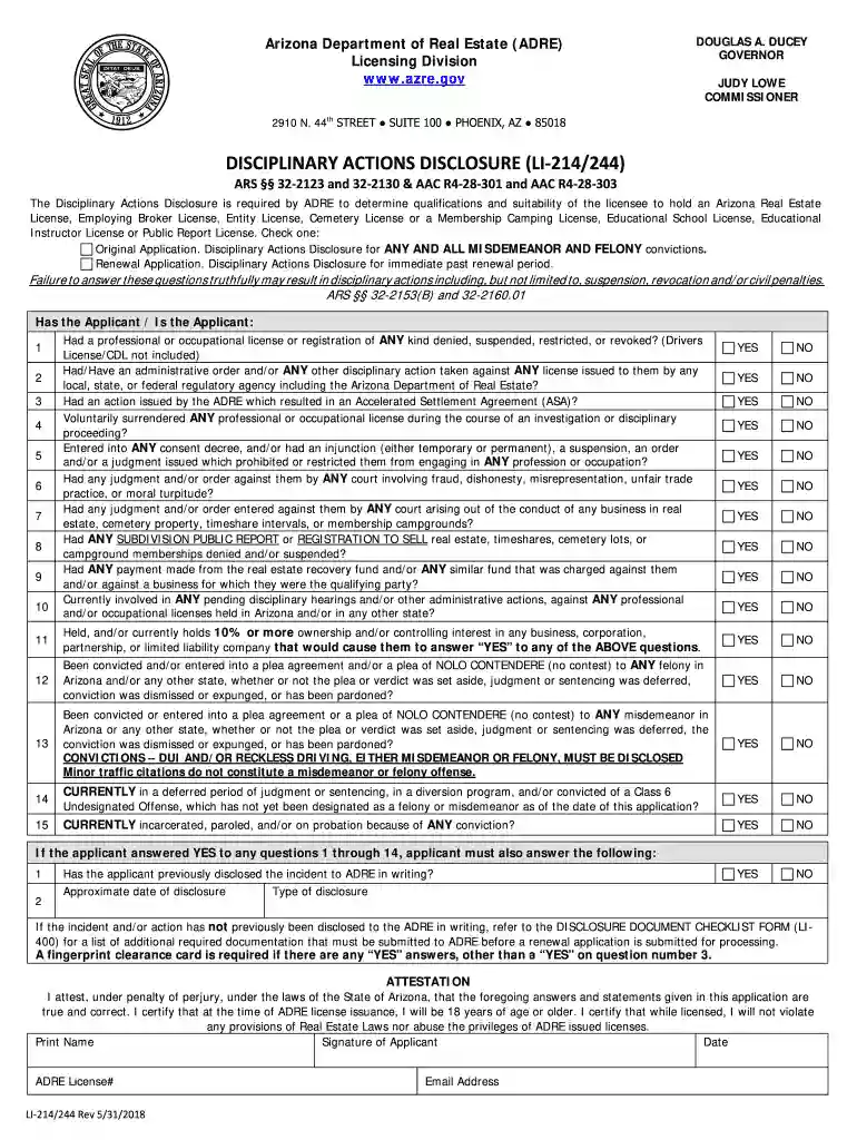 disciplinary action disclosure form li 214 244 Preview on Page 1