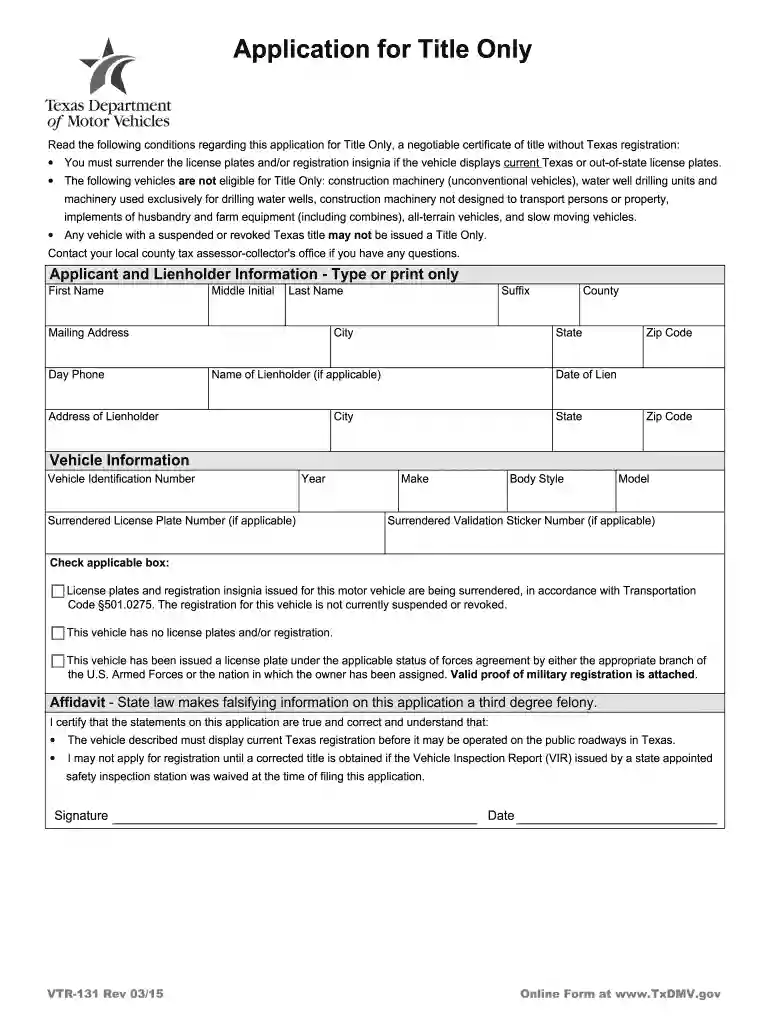 texas title transfer form Preview on Page 1