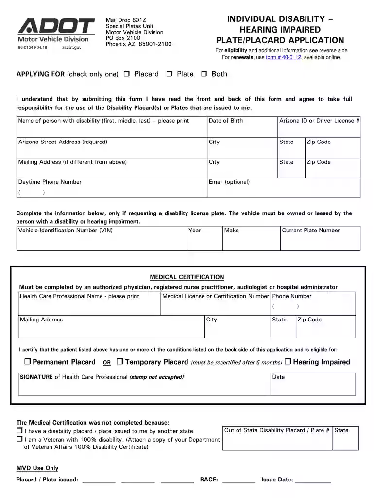 arizona handicap placard application Preview on Page 1