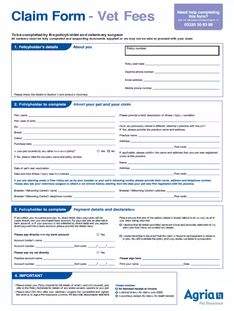 agria pet insurance claim form pdf Preview on Page 1