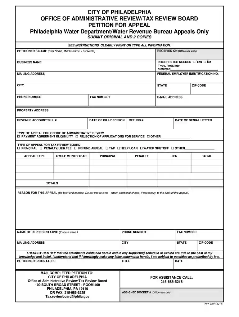philadelphia tax review board petition for appeal Preview on Page 1