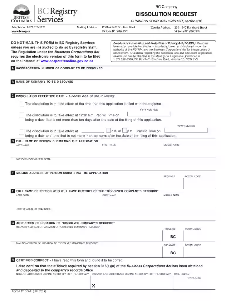 british columbia dissolving company Preview on Page 1