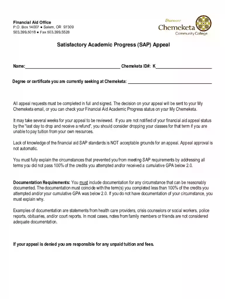 Satisfactory Academic Progress Appeal Preview on Page 1