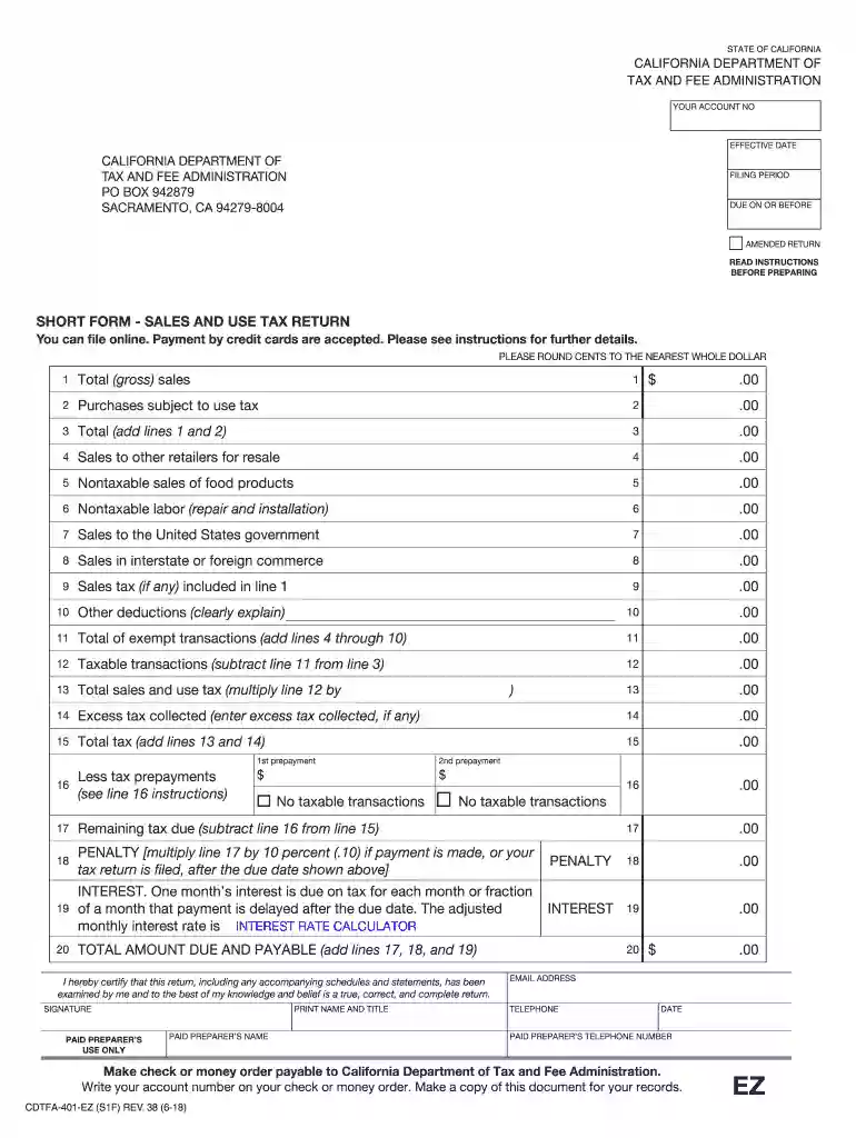 boe 401 ez 2018 form Preview on Page 1