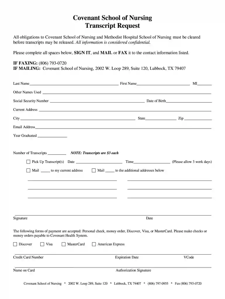 covenant nursing transcript Preview on Page 1