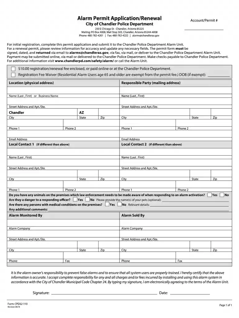 city of chandler alarm permit Preview on Page 1