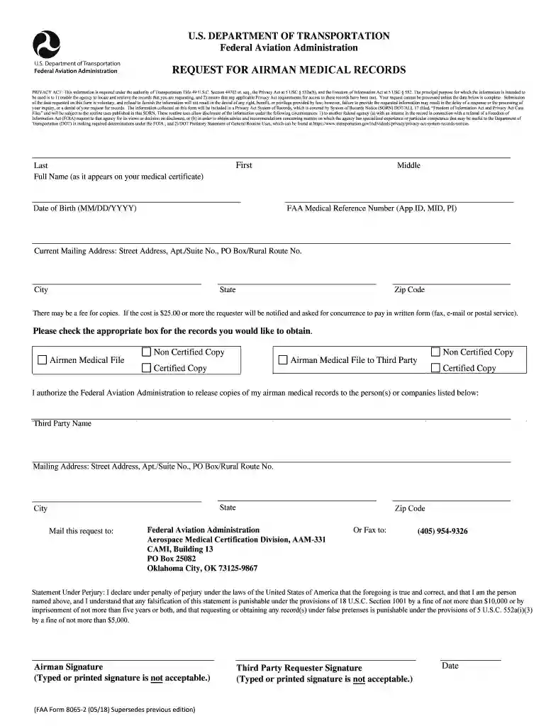 request for airman medical records Preview on Page 1