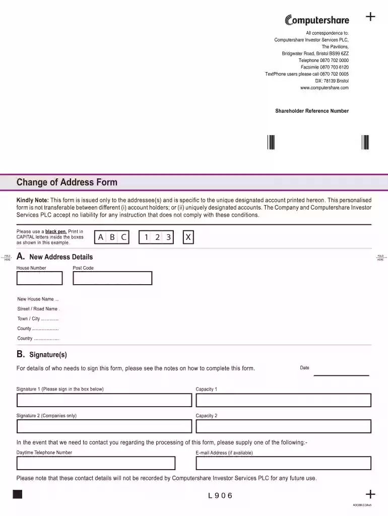 computershare change of address form Preview on Page 1