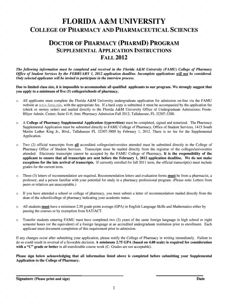 DOCTOR OF PHARMACY (PHARMD) PROGRAM UPPLEMENTAL A FALL 2012 Preview on Page 1