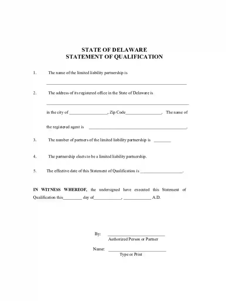 Statement of Qualification of Limited Liability - Delaware Preview on Page 1