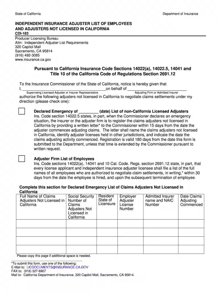 california adjuster list Preview on Page 1
