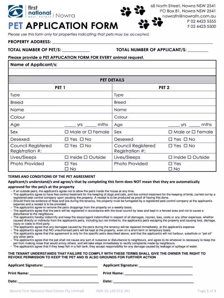 pet request form Preview on Page 1