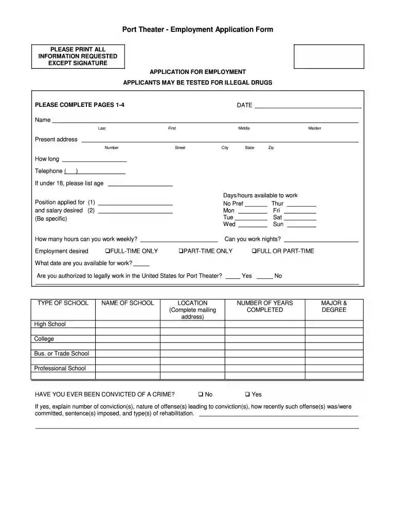 port theater form sample Preview on Page 1