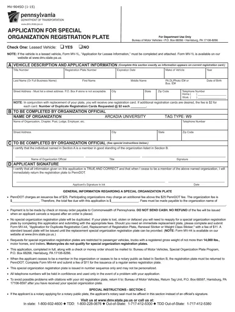 pennsylvania mv organization registration Preview on Page 1