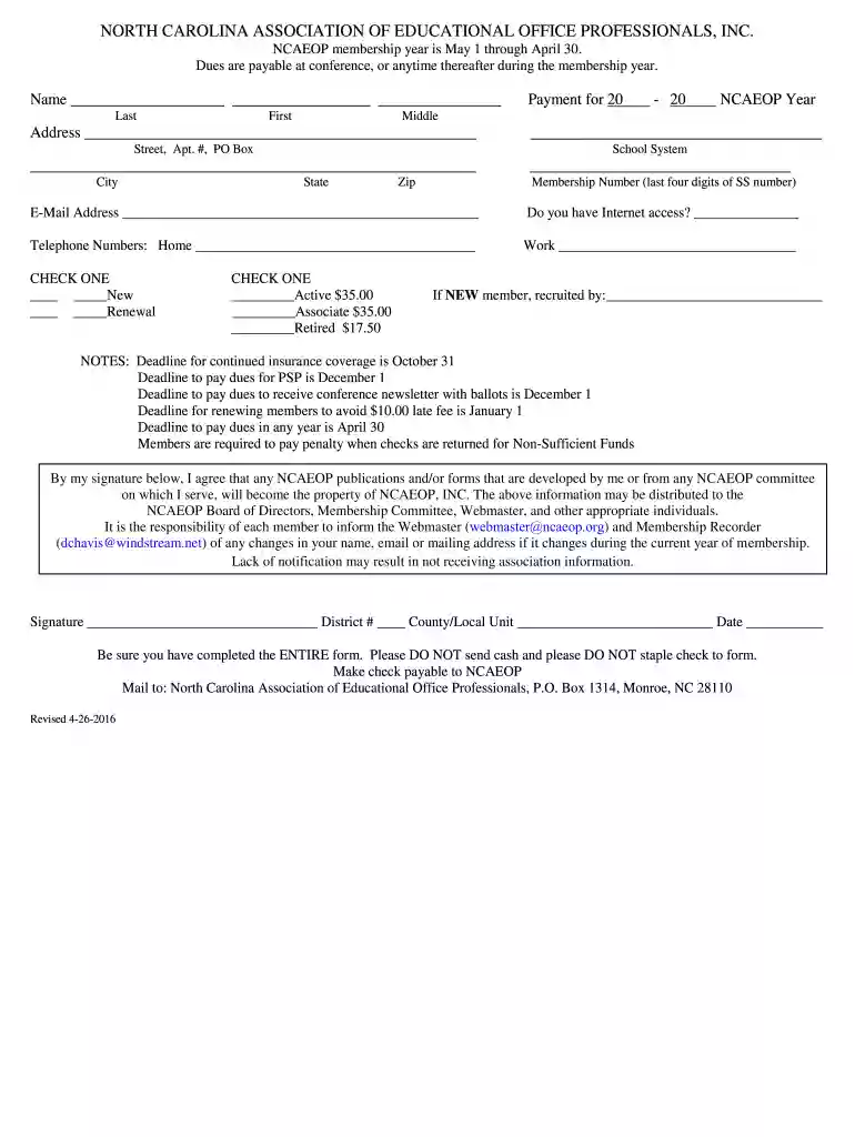 ncaeop membership form Preview on Page 1