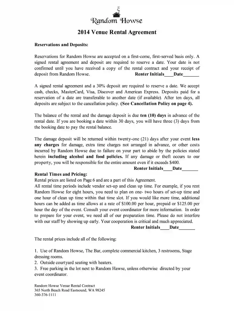 wedding venue contract template Preview on Page 1