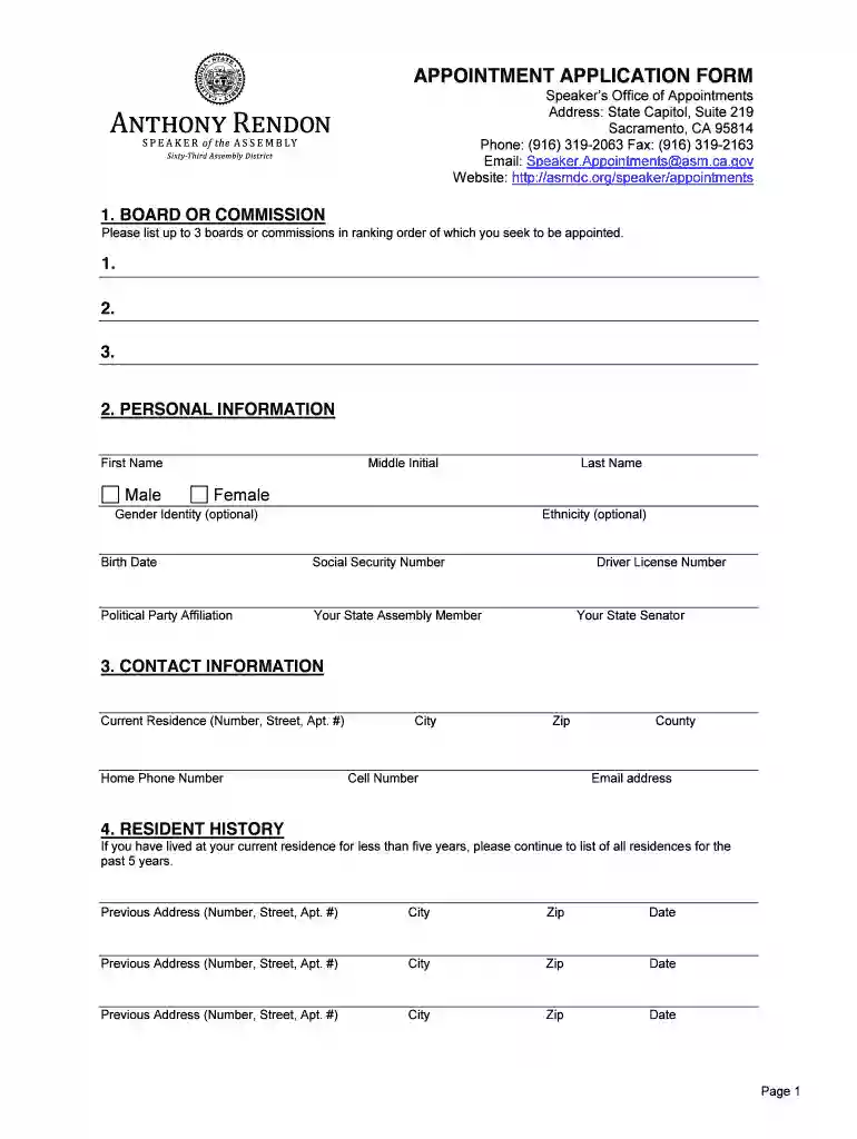 California Appointment Application Form Preview on Page 1