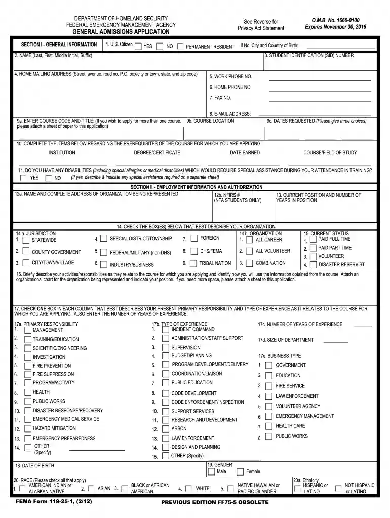 fema form application Preview on Page 1