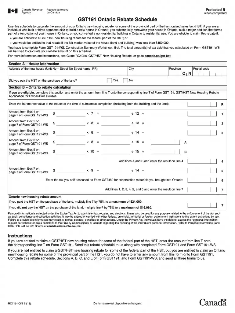 gst191 ontario rebate schedule Preview on Page 1