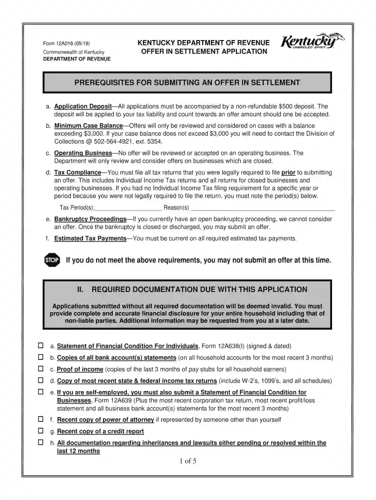 ky department of revenue offer in settlement application Preview on Page 1
