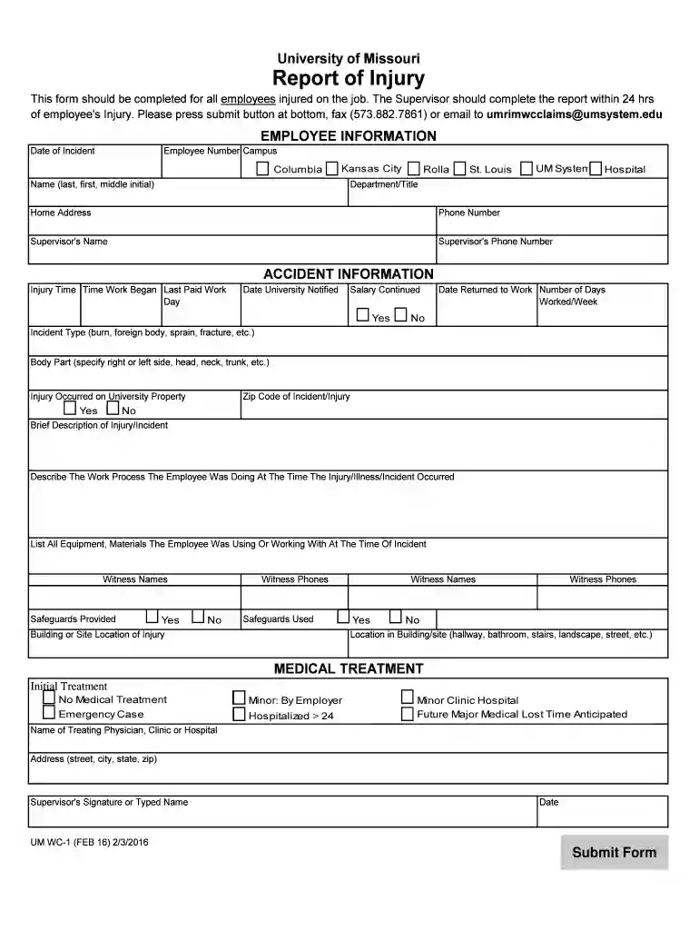 missouri report injury form Preview on Page 1