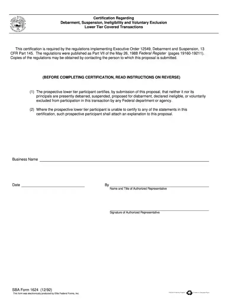sba form 1624 Preview on Page 1