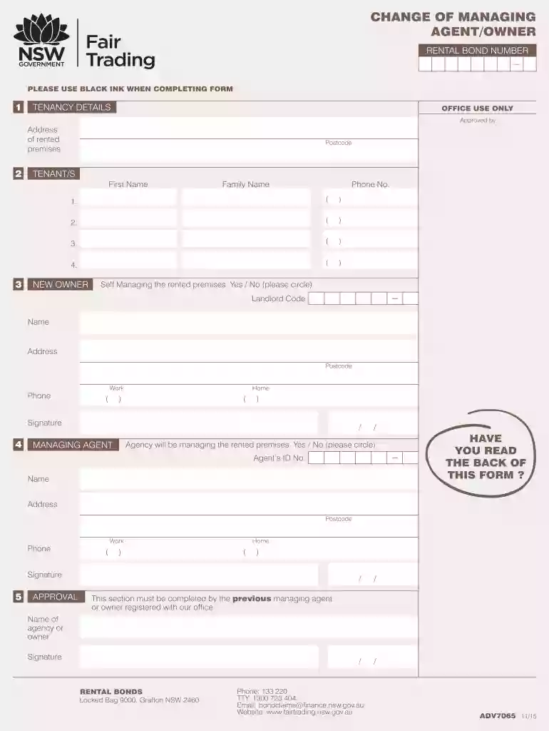 change of managing agent form Preview on Page 1