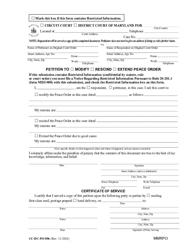 petition to modify rescind extend peace order order of court Preview on Page 1
