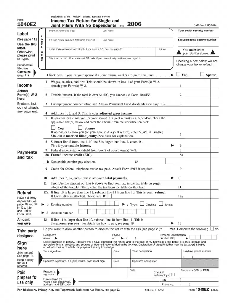 1040ez 2006 form Preview on Page 1