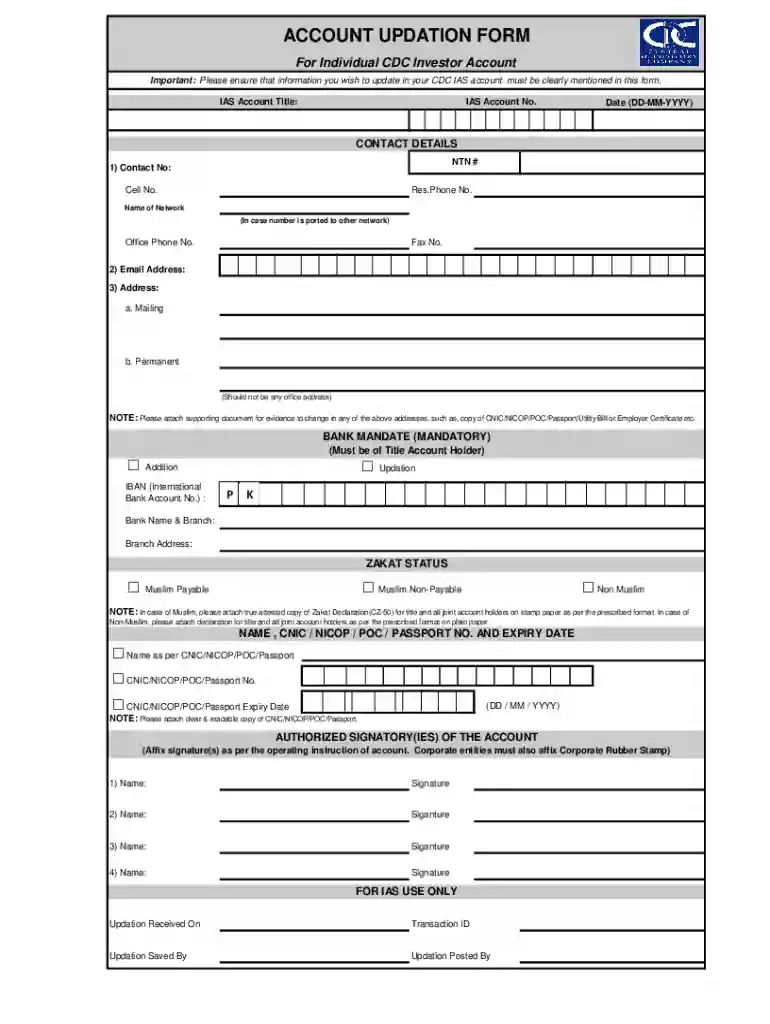 account updation form Preview on Page 1