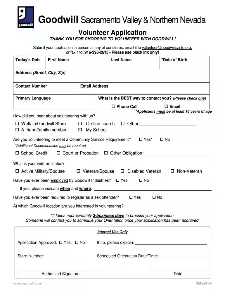 goodwill volunteer application form Preview on Page 1
