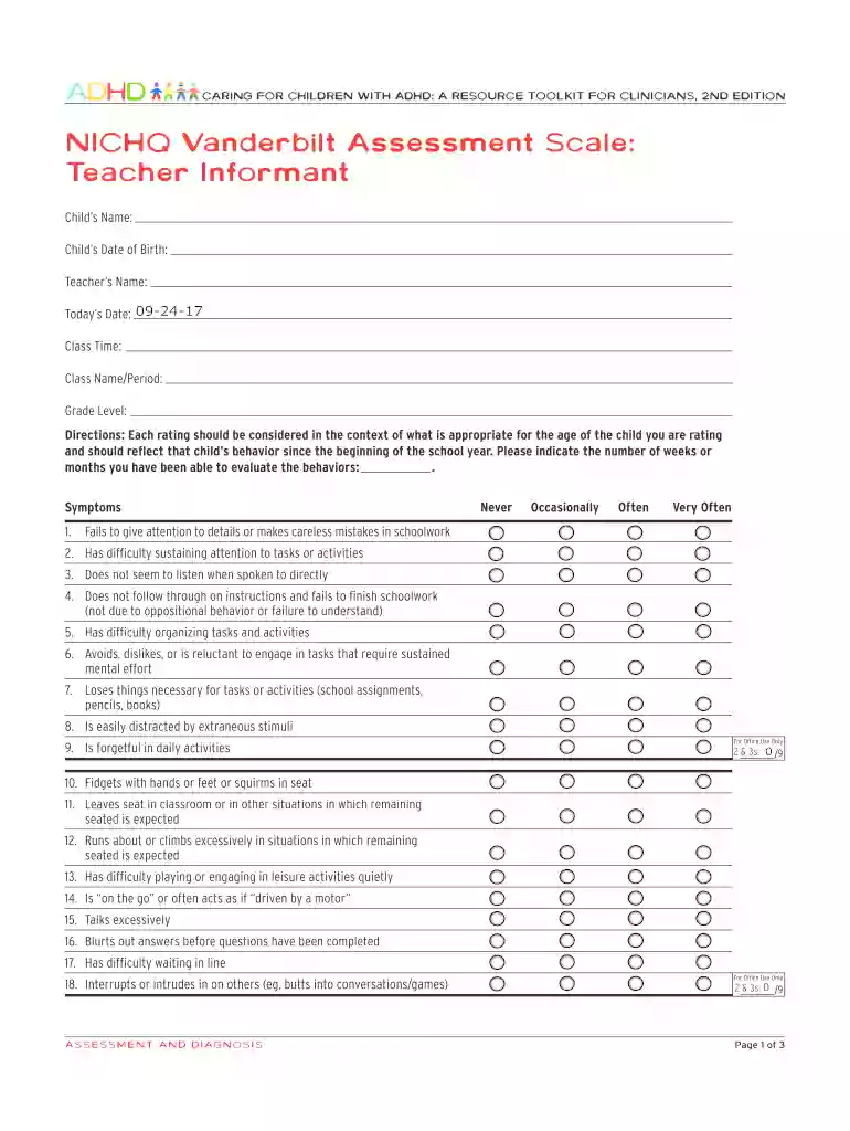 nichq vanderbilt assessment scale teacher informant Preview on Page 1