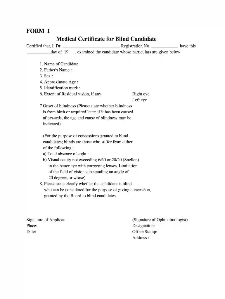 medical certificate for visual disability Preview on Page 1