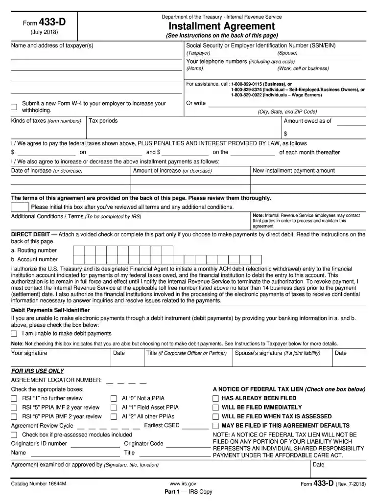 irs form 433 d Preview on Page 1