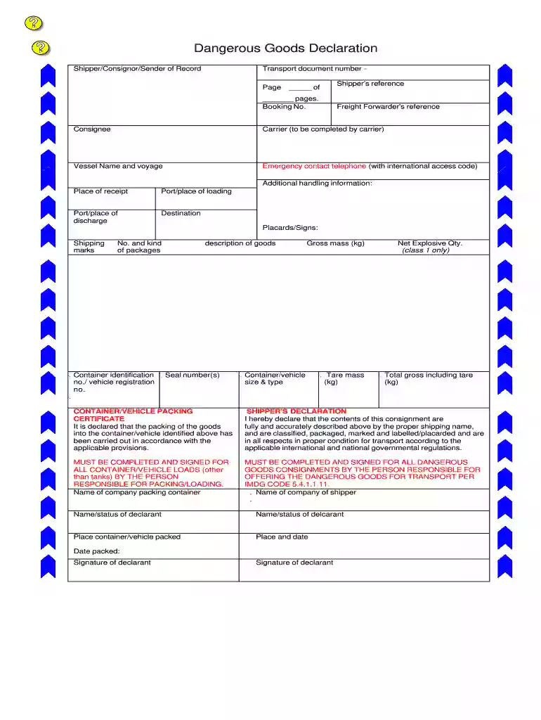 imo dangerous goods declaration form excel Preview on Page 1