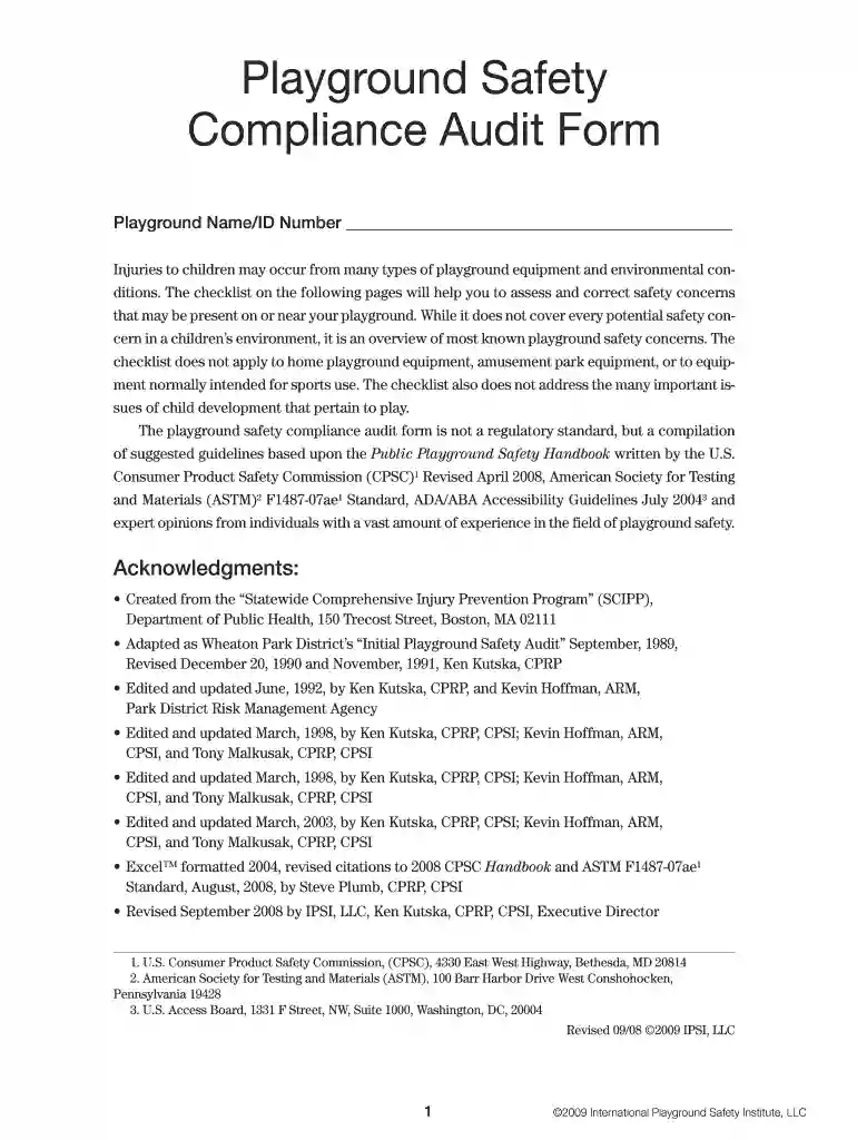 playground inspection checklist Preview on Page 1