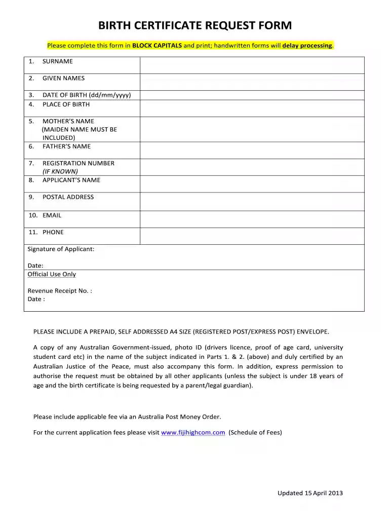 fiji birth certificate replacement Preview on Page 1