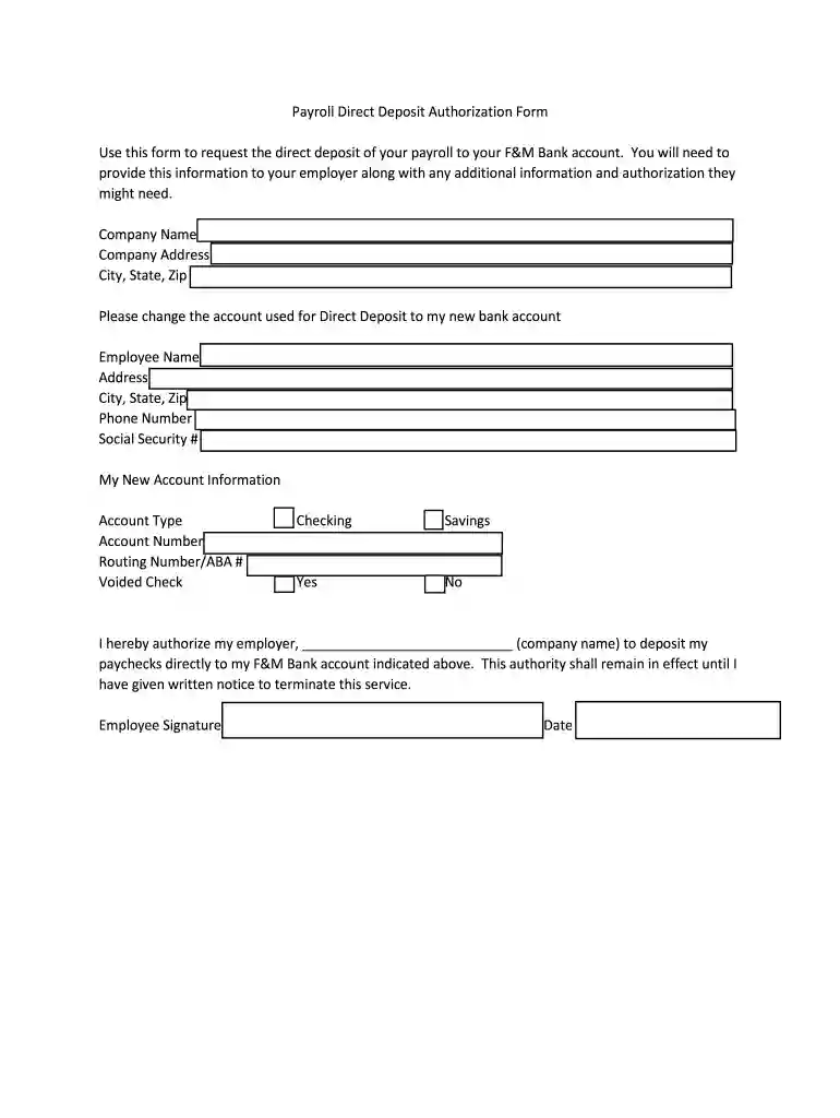 payroll direct deposit form Preview on Page 1