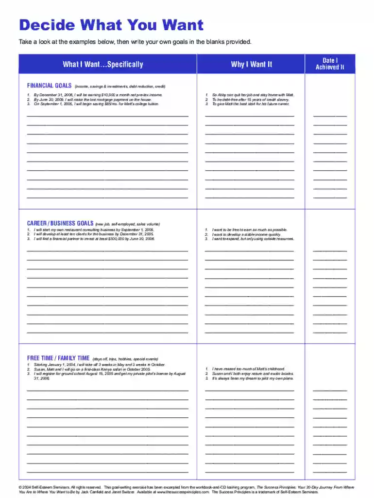 jack canfield goals worksheet Preview on Page 1