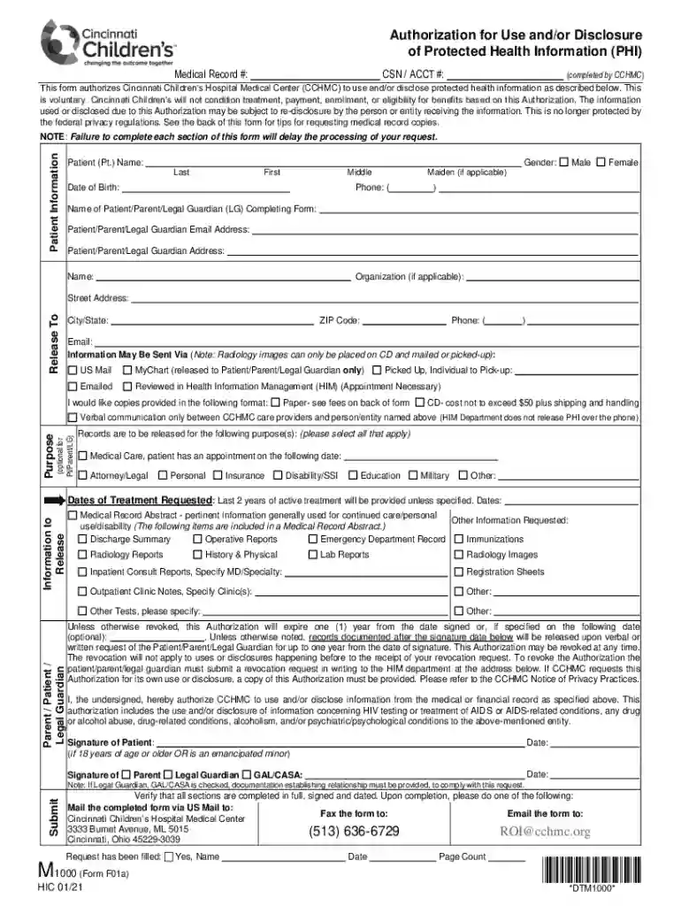 M1000 Auth for Use and or Disclosure of PHI Form M1000 Auth for Use and or Disclosure of PHI Form Preview on Page 1