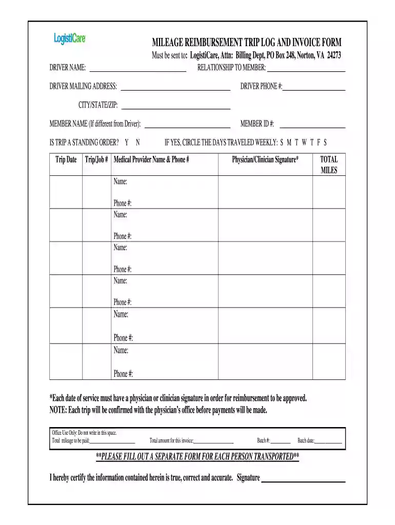 mileage reimbursement trip Preview on Page 1
