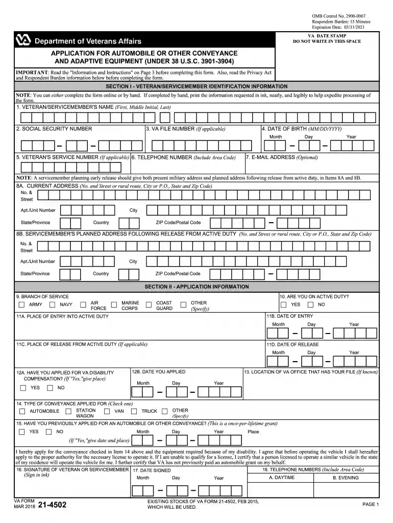 va form 21 4502 Preview on Page 1