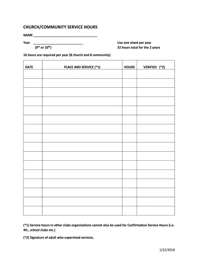 community service form Preview on Page 1