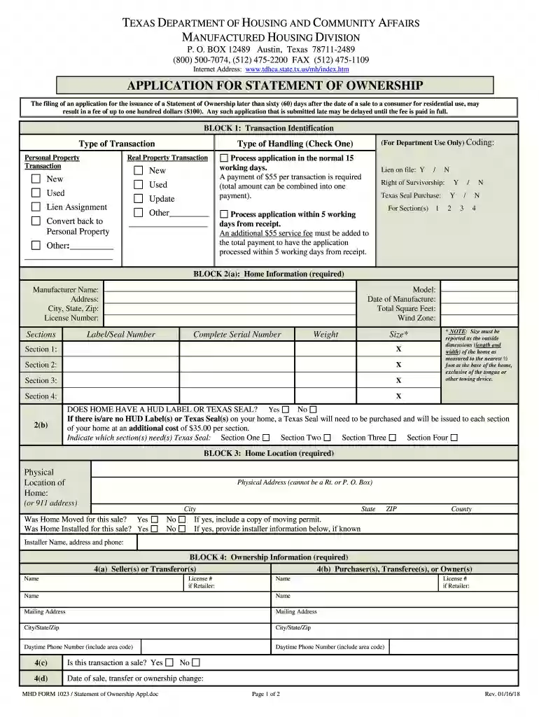 mhd form 1023 Preview on Page 1