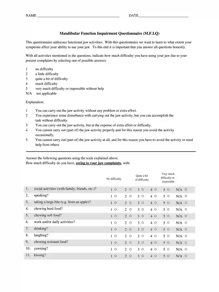 mfiq questionnaire pdf Preview on Page 1