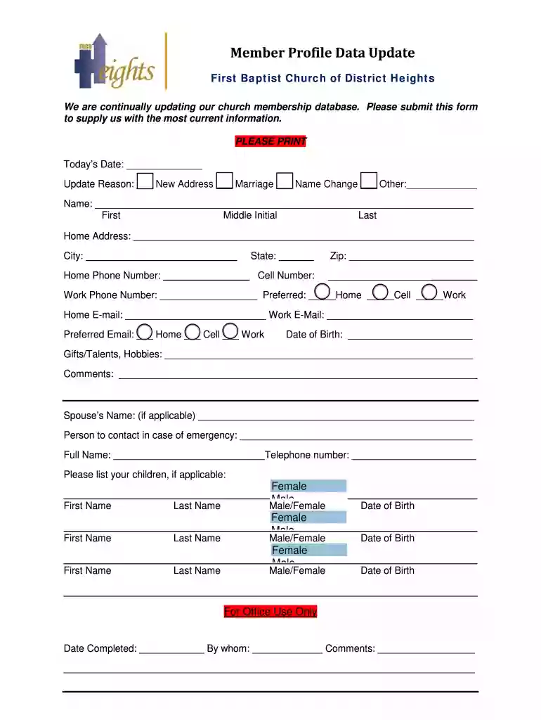 baptist church membership form sample Preview on Page 1