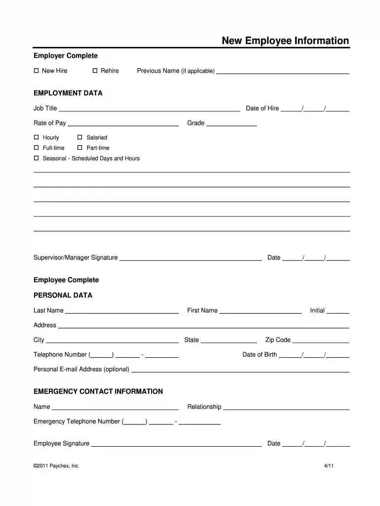 paychex new hire form Preview on Page 1